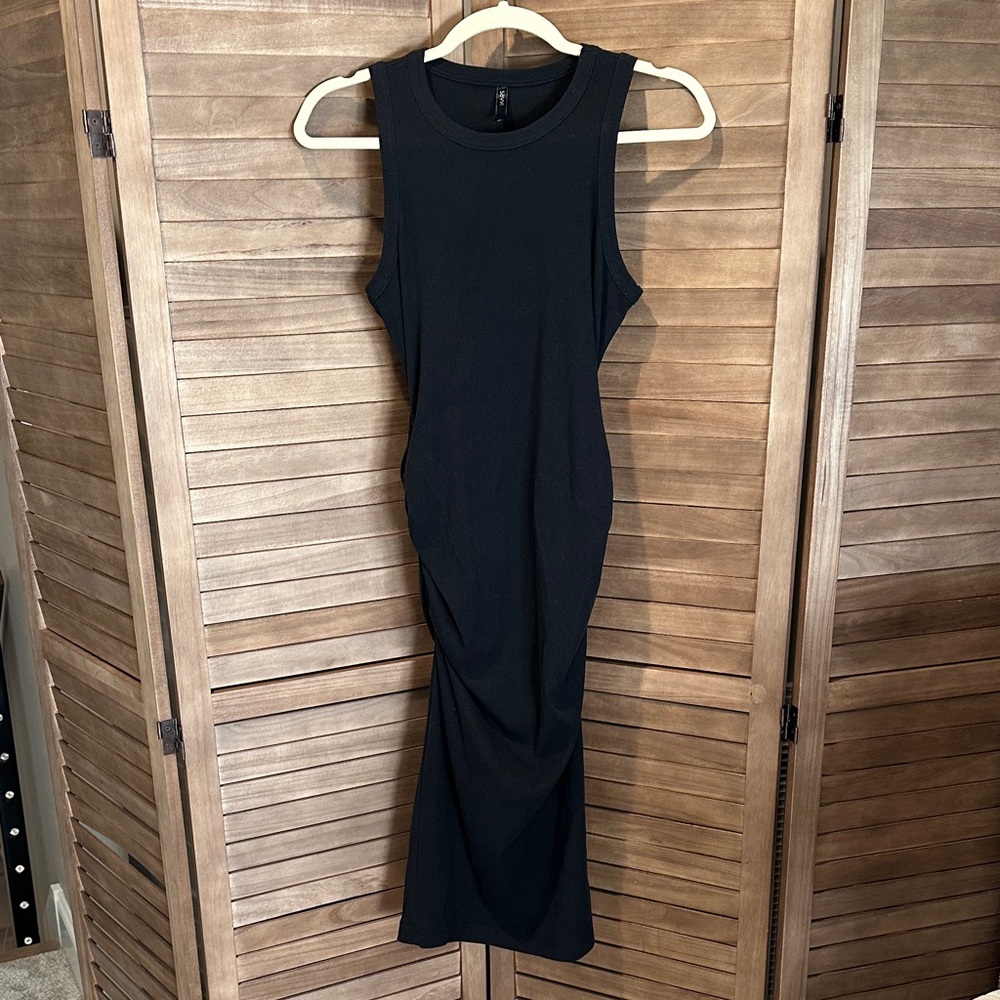 Savvi ~ Ribbed Knit Ruched BodyCon Dress ~ Black~ M - Picture 1 of 2
